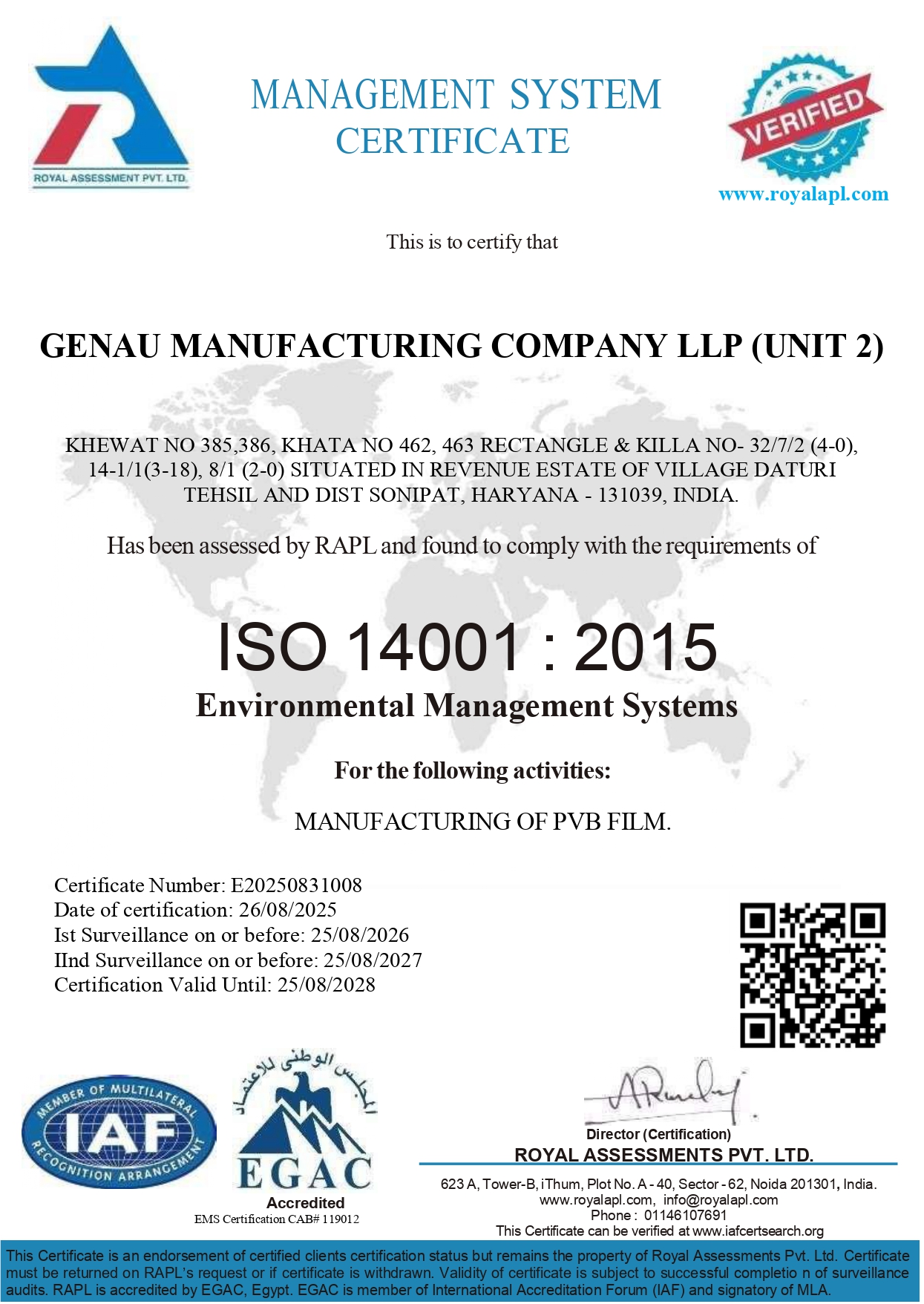 GENAU MANUFACTURING COMPANY LLP EMS