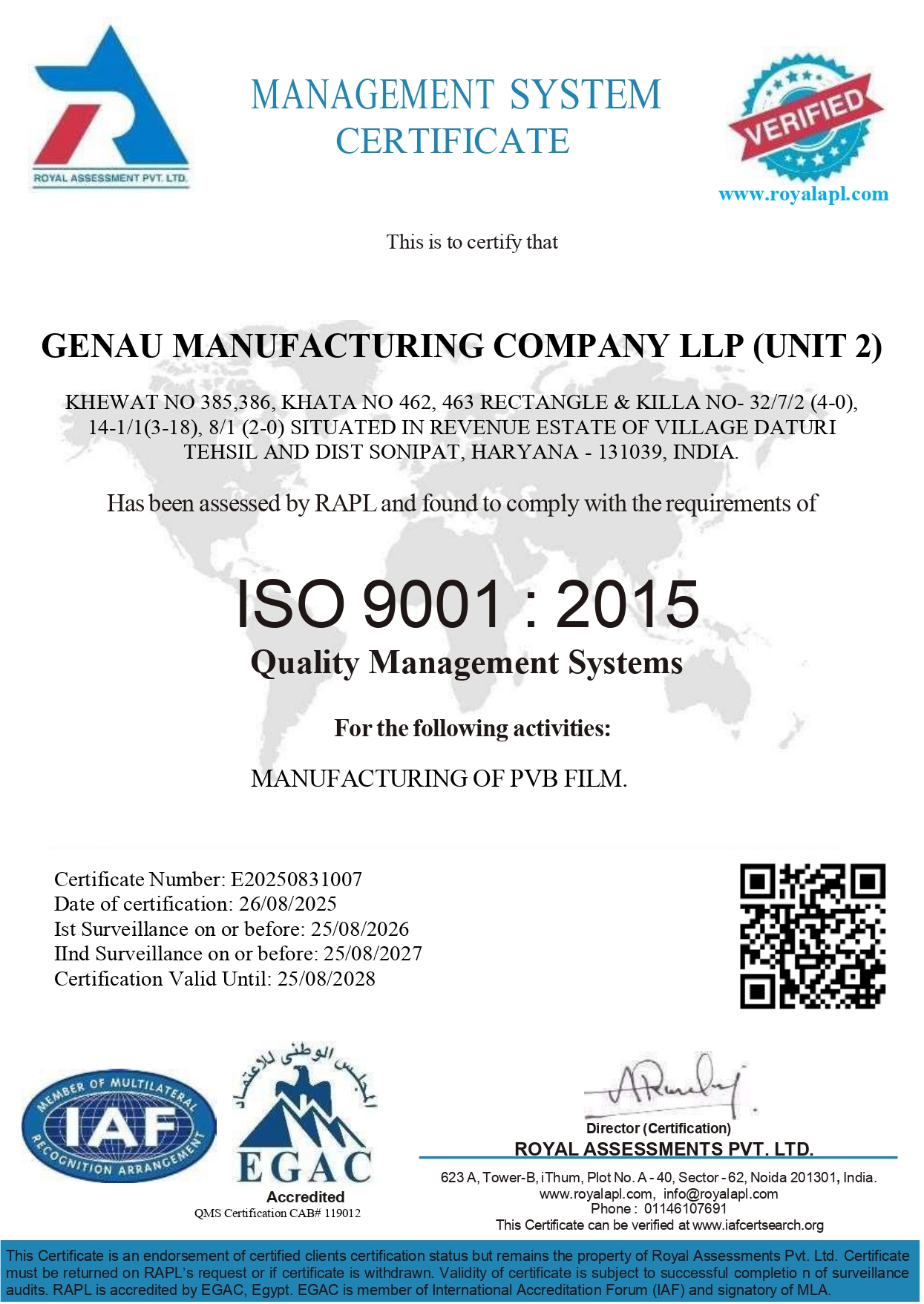 GENAU MANUFACTURING COMPANY LLP QMS